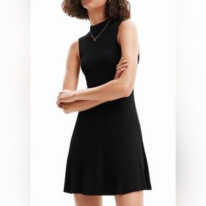 Black Ribbed Mock Sleeveless Dress